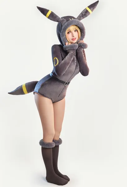 Umbreon - PM Derivative Sexy Lingerie Bodysuit Halloween Plush Hooded Deep V Romper and Socks with Belt and Tail