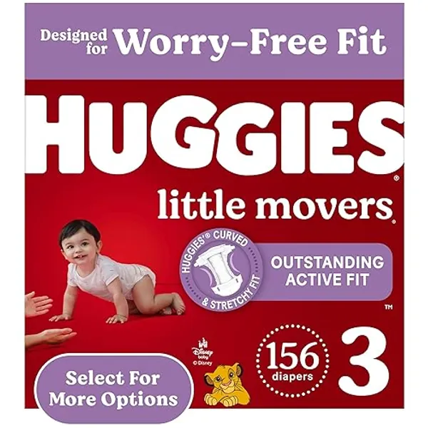 Huggies Size 3 Diapers, Little Movers Baby Diapers, Size 3 (16-28 lbs), 156 Count (6 packs of 26) - Size 3 - 156