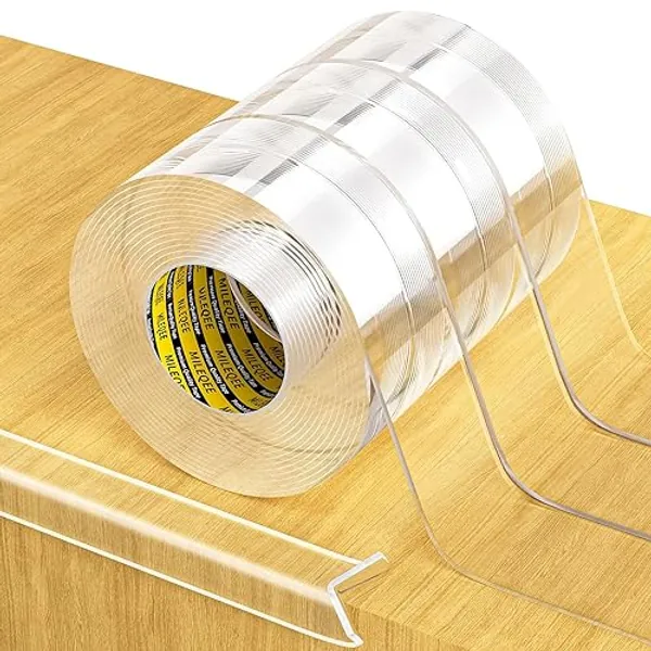3Pack Clear Edge Protector Strip,1.57in x 16.4FT(49.2FT Total),Sharp Edge Wrap Cover Tape,Self Adhesive Protective Bumper Guards for Cabinet Door Desk Table Furniture,Kitchen Countertop,Waterproof - 3 Pack x 1.57in x 16.4FT