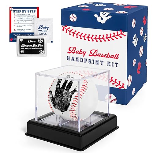 Circa Print Baby Baseball Handprint Ornament Kit, Ink Pad for Baby Hand and Footprints - Unique Baby Keepsake for Dads, Baby Shower Present for New Moms, Newborn Gifts