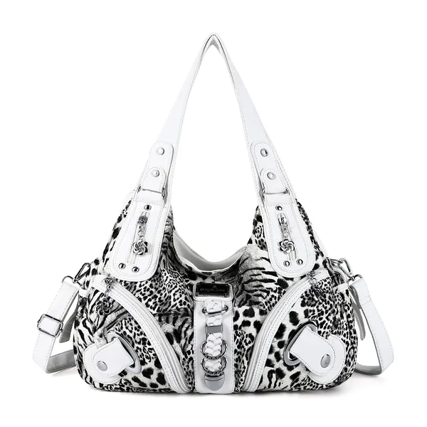 Angelkiss Hobo Purses and handbags for Women Satchel Handbag Women Purses Large Daily Shoulder Bags - White-leopard