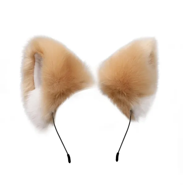 Anime Comic Animal Fox Wolf Cat Dog Ears Headband Hairhoop Halloween Cosplay Costume Party Ears Headpiece Hair Hoop Hair Accessories Hairband Headwear for Adult Kids Brown White - Brown