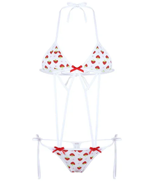 QinCiao Women's Strawberry Print Bikini Anime Cosplay Lingerie Set Japanese Swimwear Underwear - Type a