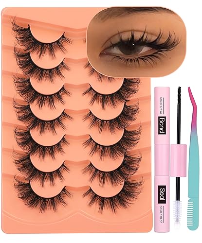 ALICROWN Mink Lashes Cat Eye Fairy Eyelashes Fluffy False Eyelashes Wispy Fake Eyelashes Fox Eye Lashes Kit with Lash Bond and Seal 7 Pairs - C- Fluffy Fox Eyelashes Kit