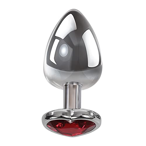 Adam & Eve Heart Gem Anal Plug - Silver/Red (Small) - Small