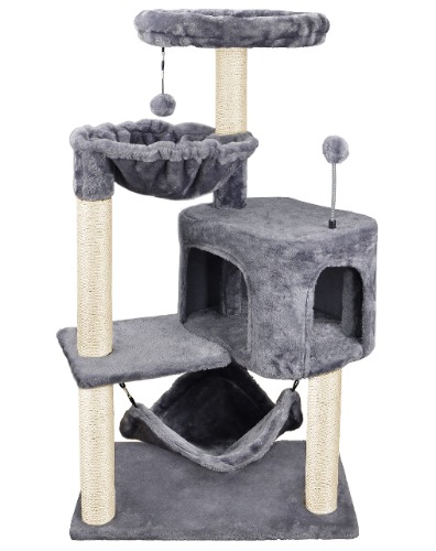 YUNWEI Newest Cat Tree with Cat Condo and Big Hammock，Grey - 