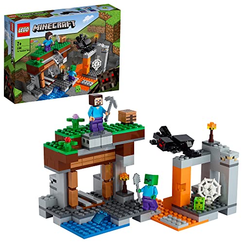 LEGO Minecraft The Abandoned Mine Building Toy, Zombie Cave with Slime, Steve & Spider Figures, Gift idea for Kids, Boys and Girls Age 7 plus 21166 - Single