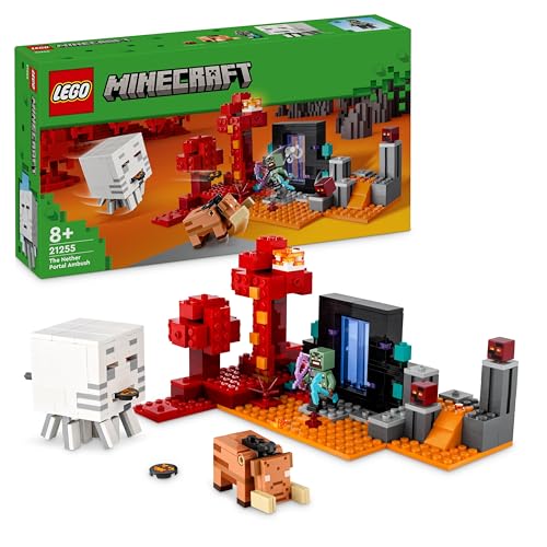 LEGO Minecraft The Nether Portal Ambush Adventure Set, Building Toys for Boys and Girls with Battle Scenes, Iconic Characters & Mobs Figures from the Game, Gifts for Kids 8 Plus Years Old 21255