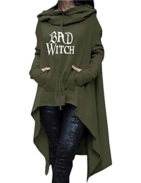 Rfecccy Women's Bad Witch Casual Long Sleeve Pullover Irregular Long Hoodies