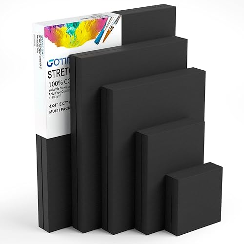 GOTIDEAL 10Pcs Black Stretched Canvases for Painting, Multi Pack 4x4", 5x7", 8x10",9x12", 11x14" Set of 10, Primed 100% Cotton Artist Blank Canvas Boards for Painting, Acrylic Pouring, Oil Paint Art - Black - Multi Size-10 Pcs