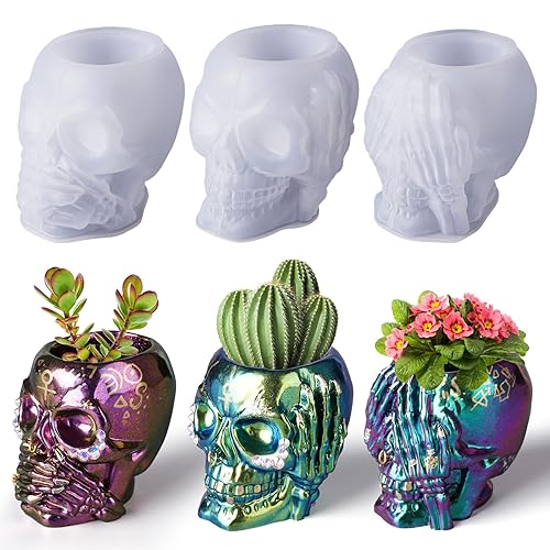 LET'S RESIN Skull Resin Molds, Hear-no, Speak-no, See-no 3 Pcs Skull Silicone Molds for Resin Crafts, Cute Epoxy Resin Molds Silicone for Resin Casting, DIY Craft, Home Decor - 3 Pcs