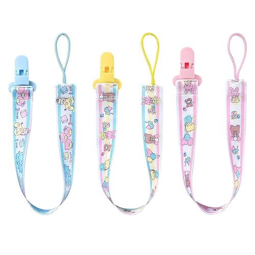 LittleForBig Adult Pacifier Clip Baby Cuties 3 Paci Clips Set - Pink/Yellow/Blue