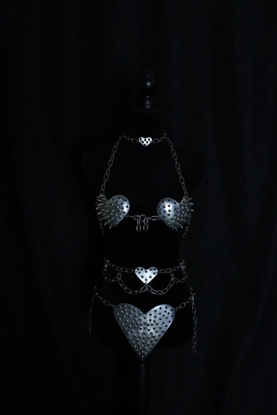 Metal Spiked Heart Bikini