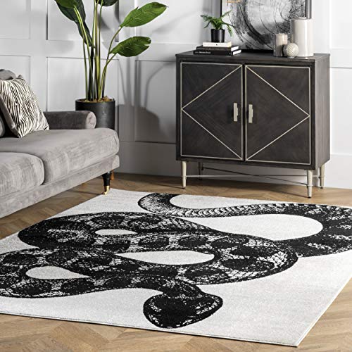 nuLOOM 3x5 Thomas Paul Serpent Area Rug, Black & Off White, Snake Design, Non-Slip Backing, Stain Resistant, For Bedroom, Dining Room, Living Room, Hallway, Office, Kitchen, Entryway - Black and White - 3' x 5'