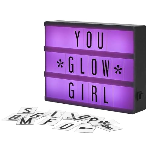 My Cinema Lightbox - RGB Color Changing Cinema Light Box, 20x15cm - 100 LED Light Letters and Numbers - Personalized Neon Signs with light box letters - Light Box Sign, Marquee Light Up Letters Box - 8"x6" - Black / 3-Modes