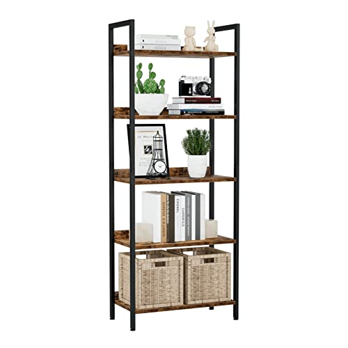 NUMENN Bookshelf, 5 Tier Bookshelves, Home Office Bookcase Shelf Storage Organizer, Free Standing Storage Shelving Unit for Bedroom, Living Room and Home Office, Vintage - Wide - Vintage
