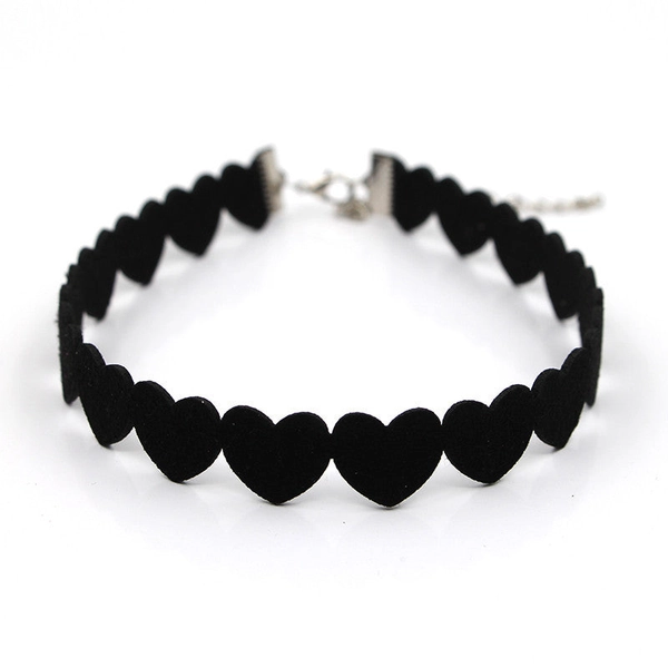 Heart Shaped Goth Black Velvet Choker Necklace