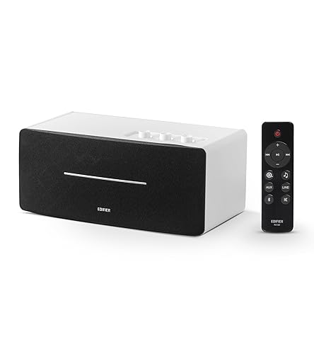 Edifier D12 Haut-Parleur de Bureau Bluetooth, Son Stéréo 70W avec DSP, Entrées RCA/AUX/Bluetooth, Télécommande sans Fil, Enceinte Multimédia pour PC/Smartphone/TV – Blanc - Blanc