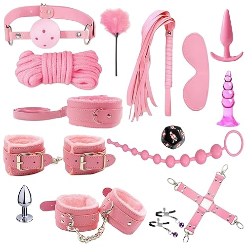 BDSM Restraints Sex Toys 15 Pcs for Couples Bondage Kits Fetish Bed Restraints Set for Beginners SM Adult Games Spanking Paddle Pink - Pink