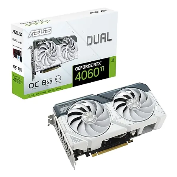 ASUS Dual GeForce RTX 4060 Ti White OC Edition 8GB GDDR6 Gaming Grafikkarte weiß (Nvidia GeForce RTX4060Ti DLSS 3, PCIe 4.0, 1x HDMI 2.1, 3x DisplayPort 1.4a, DUAL-RTX4060TI-O8G-WHITE)