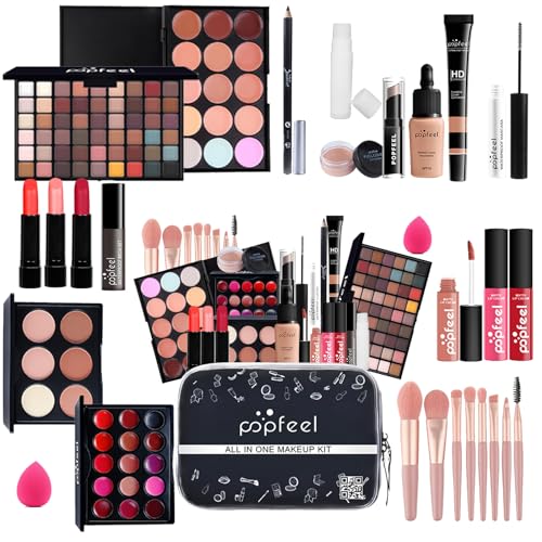 KARUIZI Makeup Kit All-in-one Makeup Gift Set for Women Full Kit, Eyeshadow Palette, Lip Gloss Set, Lipstick, Blush, Foundation, Concealer, Mascara, Eyebrow Pencil,Include Brush Set (KIT019) - KIT019