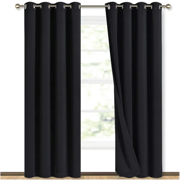 NICETOWN High-End Thermal Curtains, Full Blackout Curtains 84 inches Long for Dining Room, Soundproof Window Treatment Drapes for Hall Room, Black, 52 inches Wide Per Panel, Set of 2 Panels - 52x84 Black