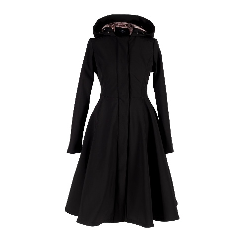 Fitted & Flared Black Waterproof Coat With Hood: Midnight Black by RainSisters