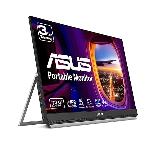 ASUS ZenScreen 24” 1080P Portable USB Monitor (MB249C) - FHD, IPS, Type-C, Speaker, Multi-stand Design, Kickstand, C-clamp Arm, Partition Hook, Carrying Handle, Work From Home Monitor, 3-Year Warranty - 24" IPS USB-C Multi-stand Design
