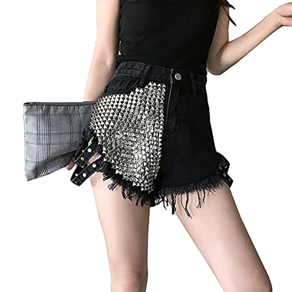 Jeans da donna con borchie laterali alla moda sexy denim pantaloncini casual pantaloni caldi jeans corti con tasche