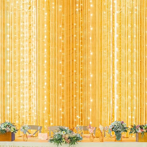 Twinkle Star 600 LED Window Curtain String Light for Wedding Party Home Garden Bedroom Outdoor Indoor Wall, Warm White - *Warm white - 600 LED