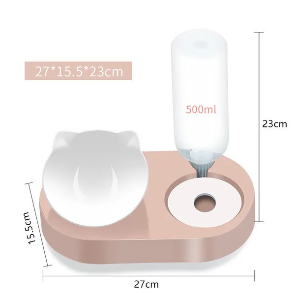 Dog & Cat Food Bowl & Automatic Water Dispenser - Pink