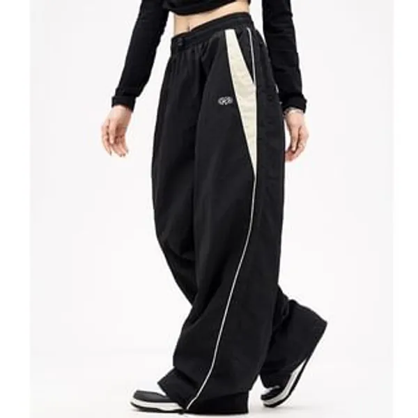 Low Waist Color-Block Loose-Fit Wide-Leg Sweatpants