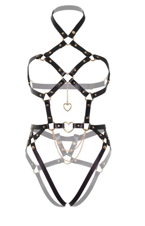 leather harness with hearts 