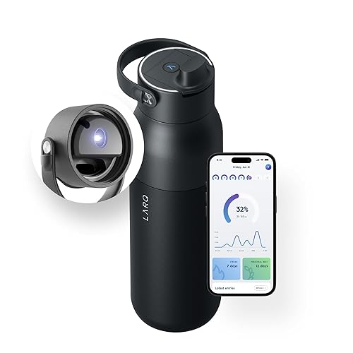 LARQ Bottle PureVis 2 - UV Water Purifier with Self-Cleaning, App Hydration Tracking, Filter Straw, Detachable Handle, Double-Wall Insulated - Obsidian Black - 23 Ounces