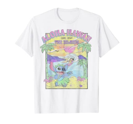 Disney Lilo & Stitch Aloha Hawaii Come Visit The Islands T-Shirt - Men - White - Medium