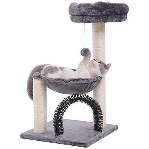 HOOPET cat Tree,27.8 INCHES Tower for Indoor Cats, Multi-Level Cat Tree with Scratching Posts Plush Basket & Perch Play Rest, Activity Dangling Ball Kittens/Small Cats - Smoky Grey