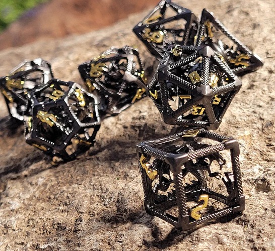 Caged Shadow 7-Piece Metal Dice Set
