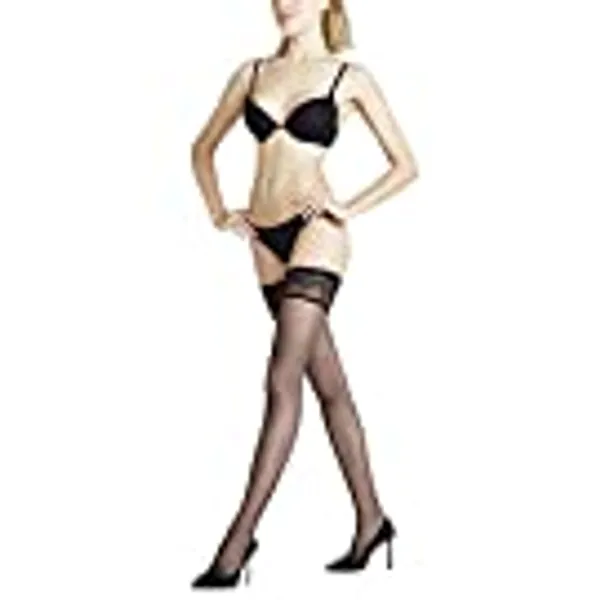 FALKE Women's Invisible Deluxe Stay Ups 8 Den Ultra-Sheer Black Natural More Colours Ladies Natural Extra Transparent Hold-Up Stockings Plain Pattern For Summer 1 Pair