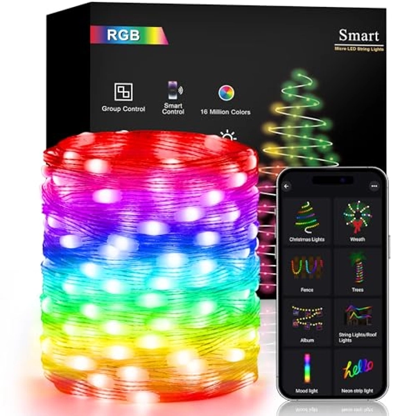 Throne Gizmo/mint Brizled Smart Fairy Lights, App Controlled Bluetooth Fairy Lights, 33ft