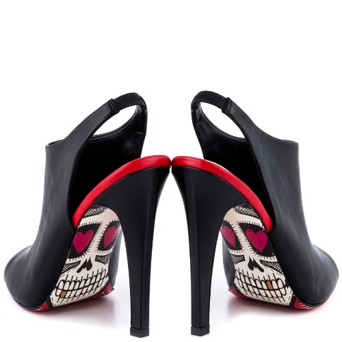 Women's Black Slingback Shoes Peep Toe Stiletto Heels for Halloween