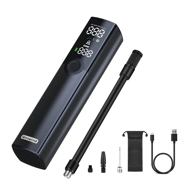 Woowind BP188 cykelpump elektrisk cykelpump, bärbar däckpump för cyklar, automatisk avstängning med Presta, Schrader-ventil och Dunlop-ventil, 120PSI och uppladdningsbar