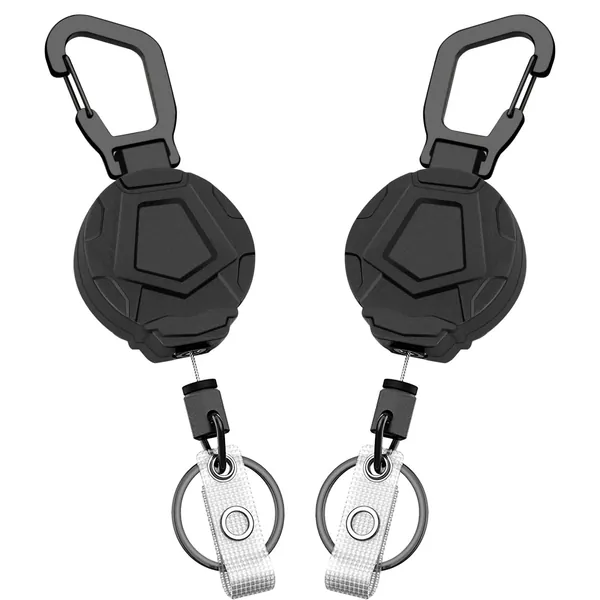Redamancy 2 stycken Infällbara nyckelringar Tuff, Heavy Duty infällbar Key Chain Key Reel, Badge Stand med Karabiner Mycket robust, för ID-kort nyckelring