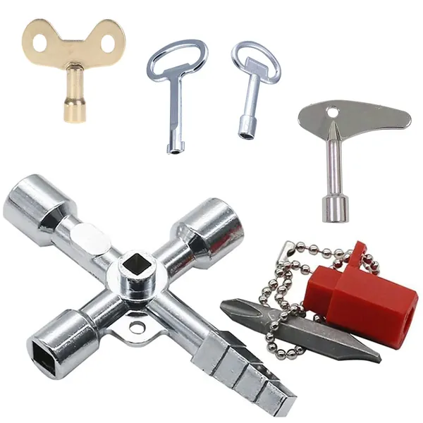 UKUSI Elnyckel, 5 st mässingsradiatornycklar set, mätbox nyckel gasmätare låda nyckel element luftning nyckel ventil nyckel fyrkantig triangel rund nyckel vattenkran öppen nyckel nyckel för öppning