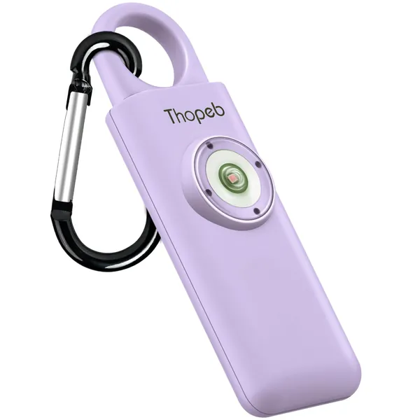 Thopeb Original självförsvar för kvinnor, personligt larm, rekommenderas av polisen, 130 dB sirenen, LED stroboskopljus, nyckelring i ljus färg, lila