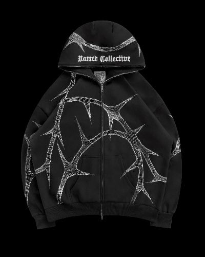 THORN RHINESTONE ZIP HOODIE BLACK | S/M