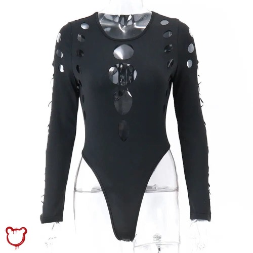 Black Hollow Out Bodysuit - black / M