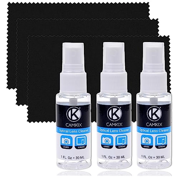 Camkix Lens and Screen Cleaning Kit - 3x cleaning spray 3x microfiber cloth - Perfect to clean the lens of your DSLR and compatible with your GoPro camera, smartphone, tablet, notebook, etc.