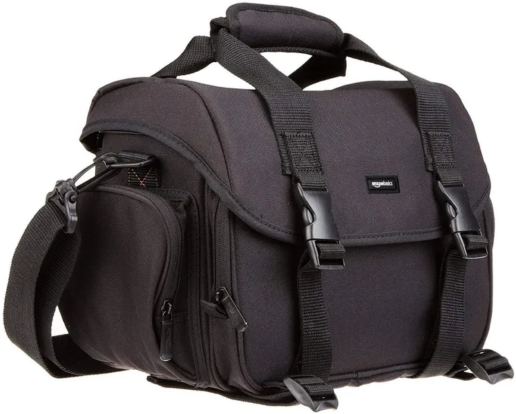 Amazon Basics - Large shoulder bag for camera and accessories, Black with grey interior