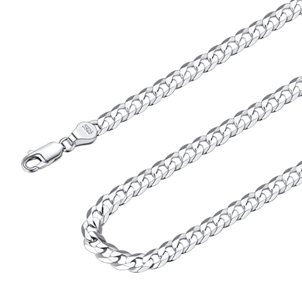Suplight Solid 925 Sterlings Silver 3mm 5mm Flat Curb Chain/Figaro Chain Necklace, Hip Hop Jewellery for Men Women 14"/18"/20"/22"/24"/26"/28"