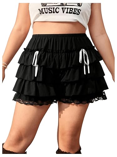 Verdusa Women's Plus Size Ruffle Shorts Bloomer Shorts Gothic Y2k Lace Lolita Shorts - XX-Large Plus - Black